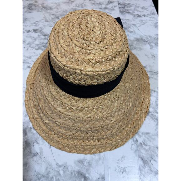 Helen Kaminski Classic 5 Raffia Sun Hat Natural Blk Ribbon Beach Coastal Resort - Picture 8 of 10